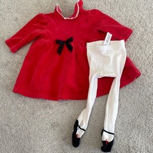 Baby Red Velvet Holiday Dress with Tights - 6M